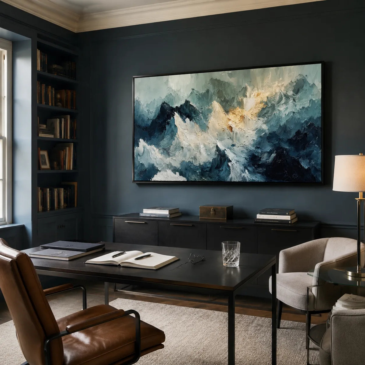 Icy Blue Textured Mountain Art for Living Room #U25G1V6Z