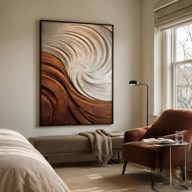 Ivory and Copper Textured Swirl Art for Living Room #XJRYNAW7