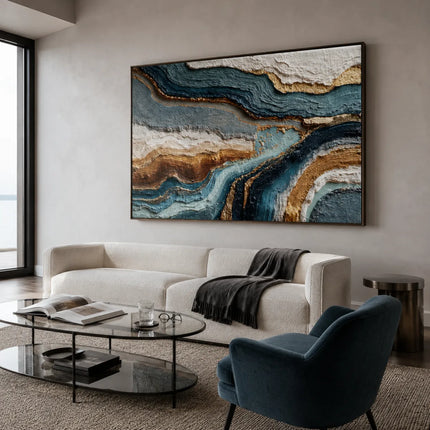 Teal and Gold Textured Abstract Art for Living Room #UCW2NNTI