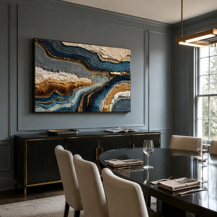 Teal and Gold Textured Abstract Art for Living Room #UCW2NNTI