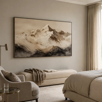 Neutral Beige Textured Mountain Art for Living Room #BKR3I78G