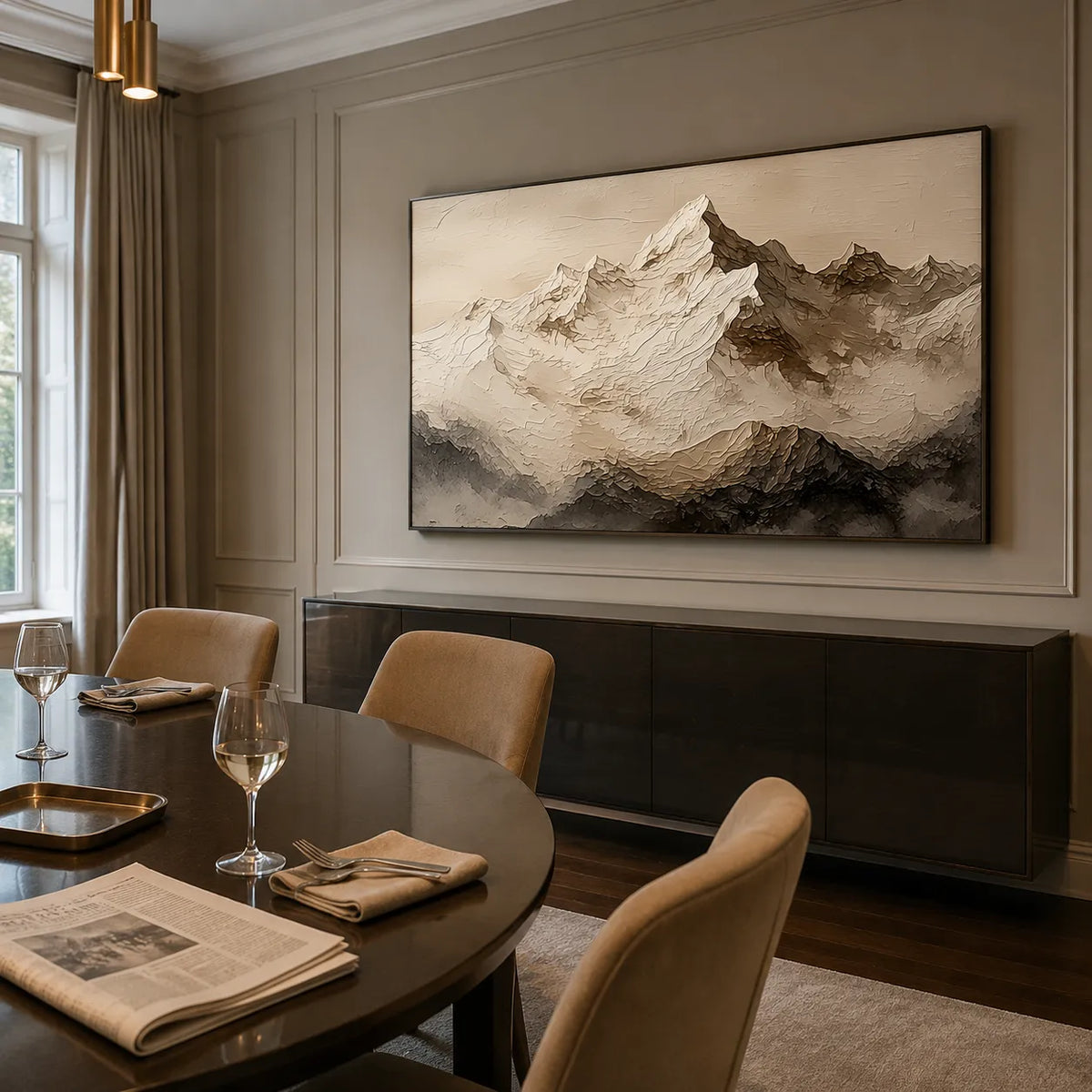 Neutral Beige Textured Mountain Art for Living Room #BKR3I78G