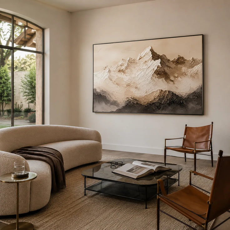 Neutral Beige Textured Mountain Art for Living Room #BKR3I78G
