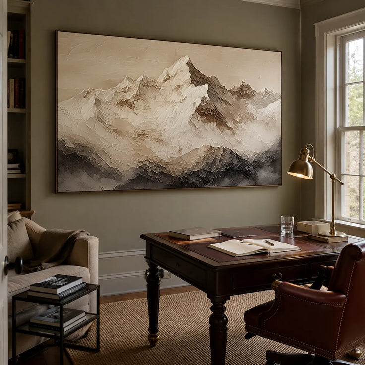 Neutral Beige Textured Mountain Art for Living Room #BKR3I78G