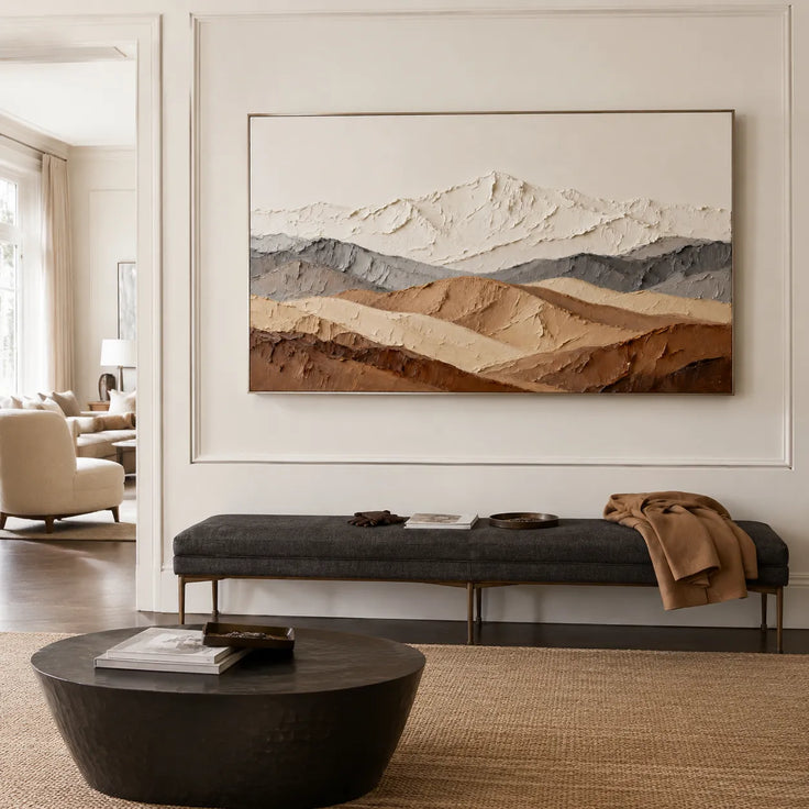 Neutral Ivory Textured Mountain Art for Living Room #2FBCO8LJ