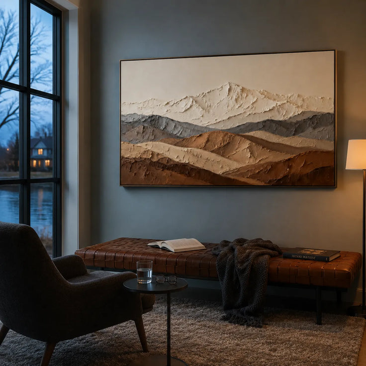Neutral Ivory Textured Mountain Art for Living Room #2FBCO8LJ