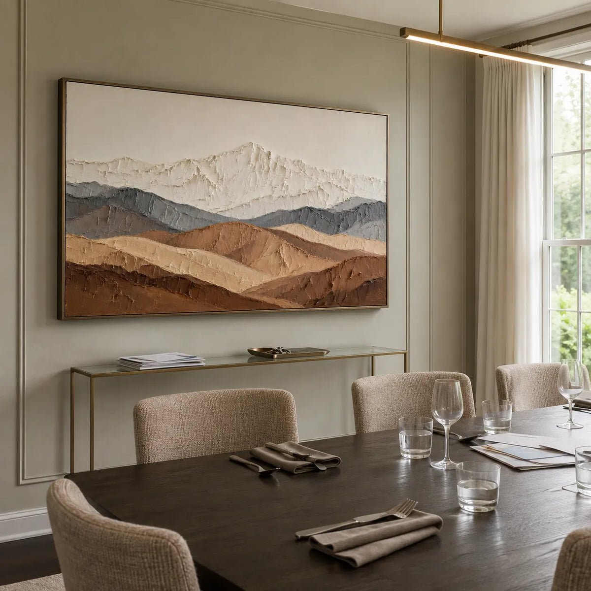 Neutral Ivory Textured Mountain Art for Living Room #2FBCO8LJ