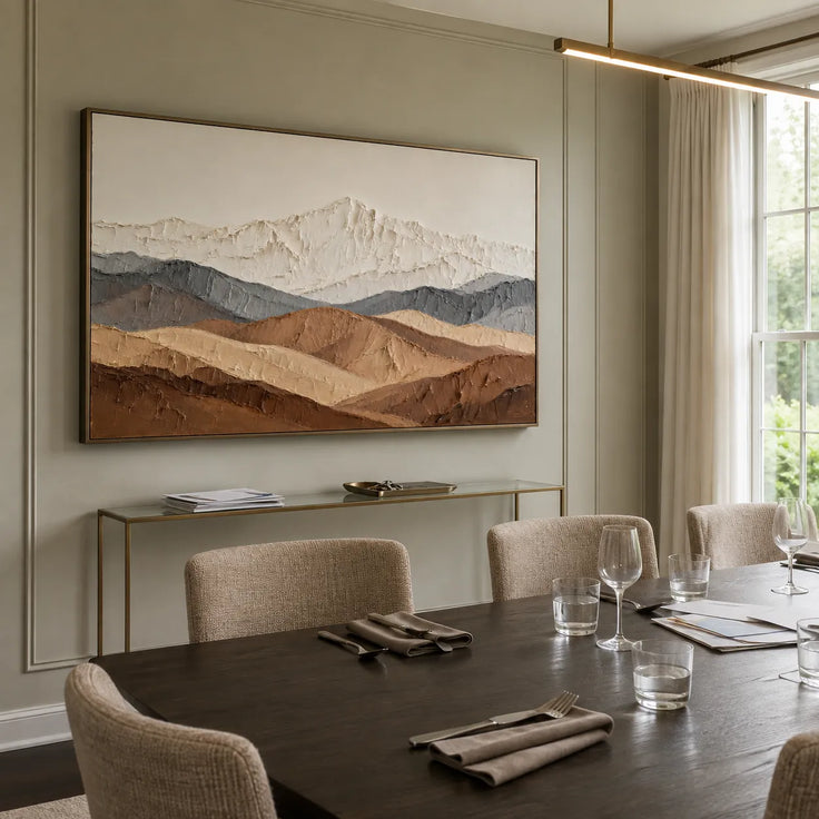 Neutral Ivory Textured Mountain Art for Living Room #2FBCO8LJ
