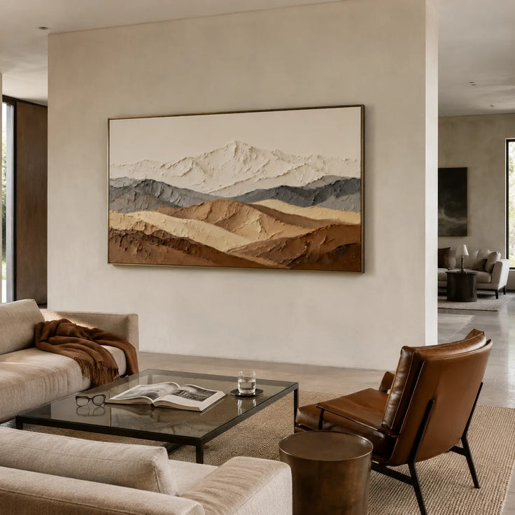 Neutral Ivory Textured Mountain Art for Living Room #2FBCO8LJ