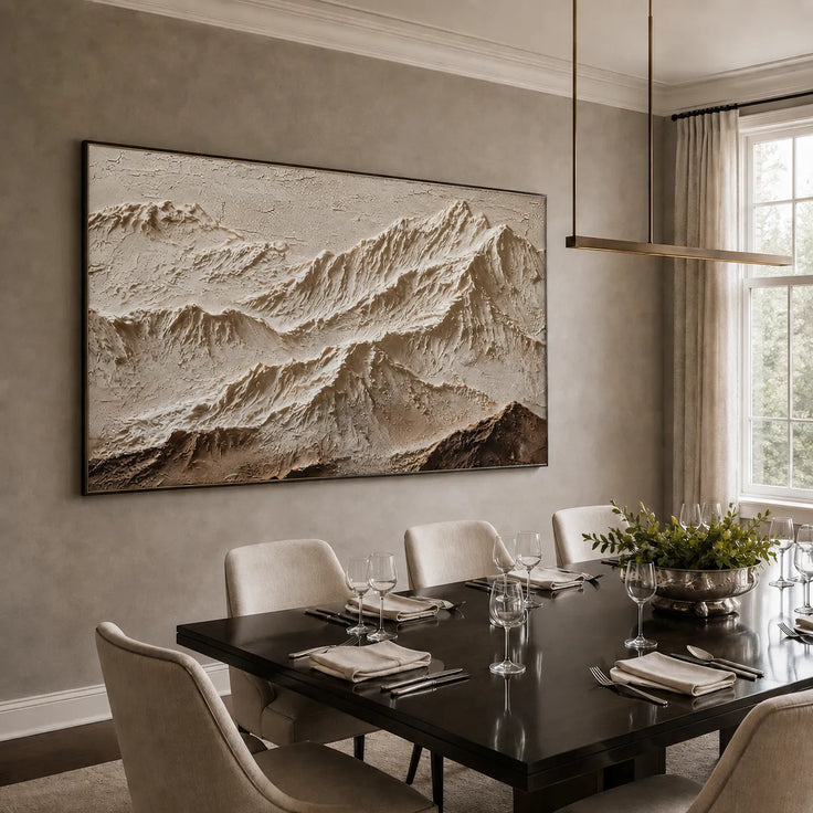 Neutral White Textured Mountain Art for Living Room #E4NYNKVD