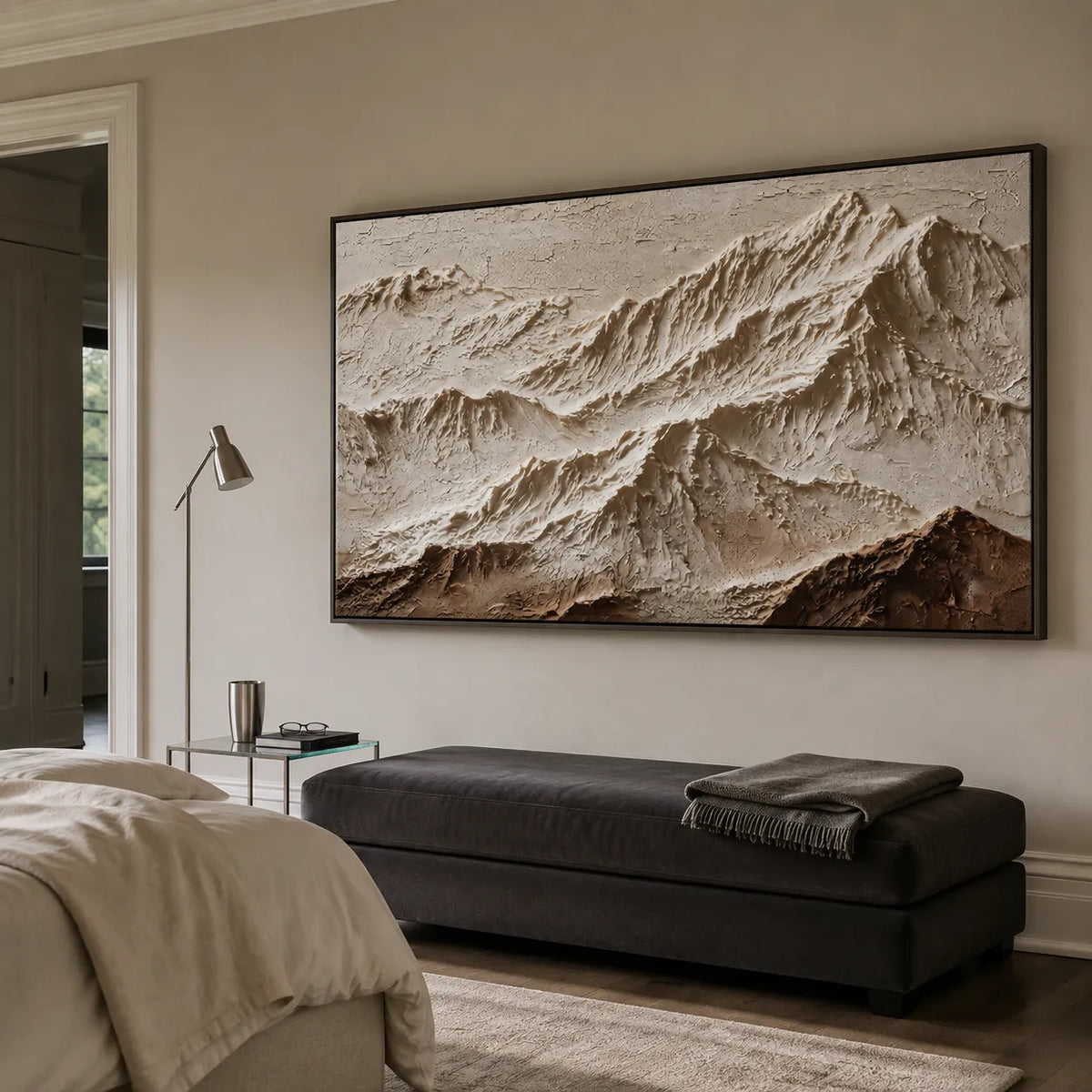 Neutral White Textured Mountain Art for Living Room #E4NYNKVD