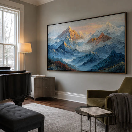 Blue and Gold Textured Mountain Art for Living Room #H2DSNB3U