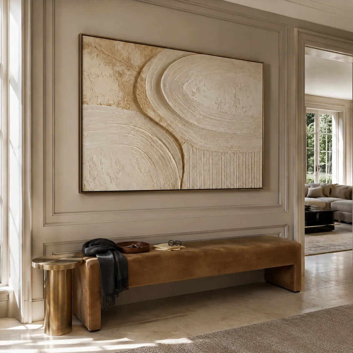 Warm Ivory Geometric Textured Wall Art for Living Room #ETYYEX1Q