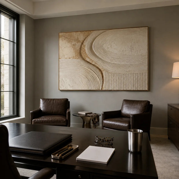 Warm Ivory Geometric Textured Wall Art for Living Room #ETYYEX1Q
