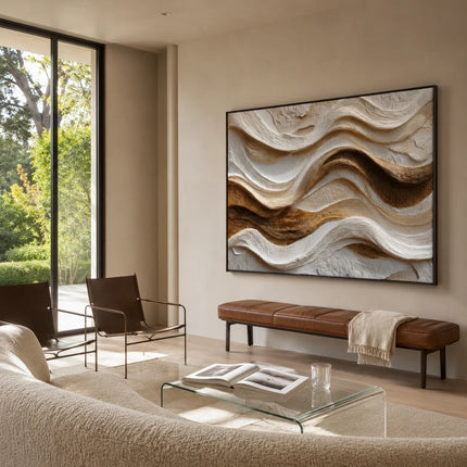 Warm Ivory Textured Wave Wall Art for Modern Living Room #ZCMNQAEB