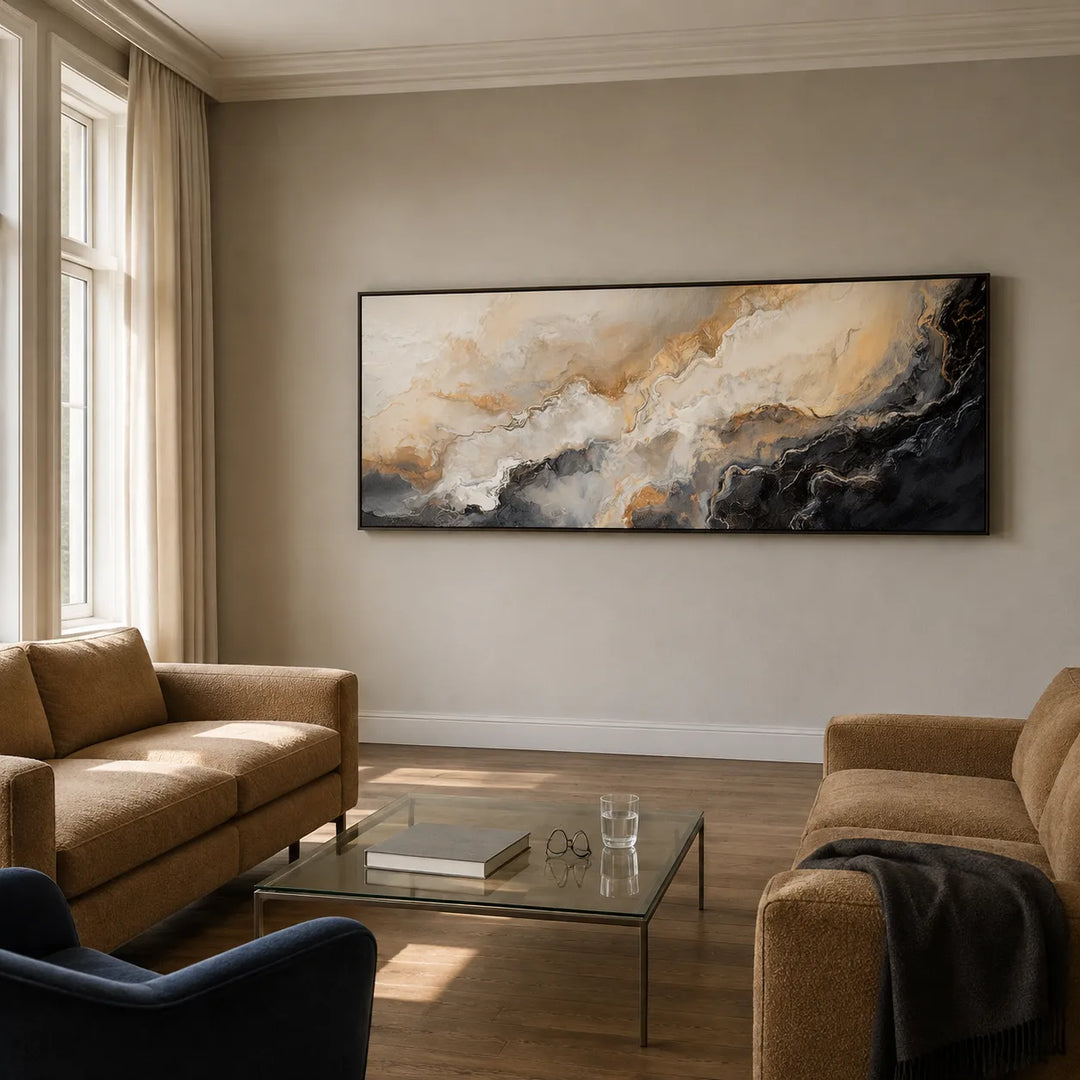 Beige and Charcoal Abstract Landscape Art for Living Room #57MZTE4P