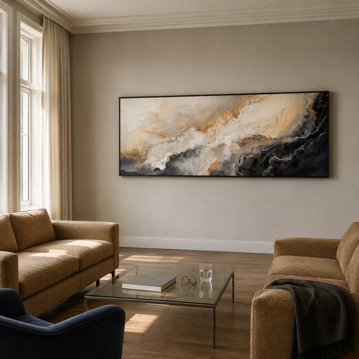Beige and Charcoal Abstract Landscape Art for Living Room #57MZTE4P