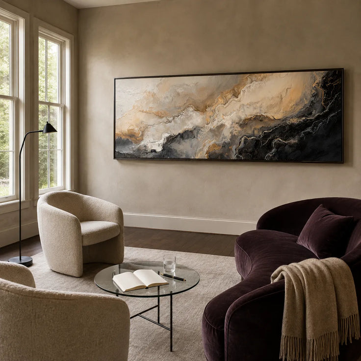 Beige and Charcoal Abstract Landscape Art for Living Room #57MZTE4P