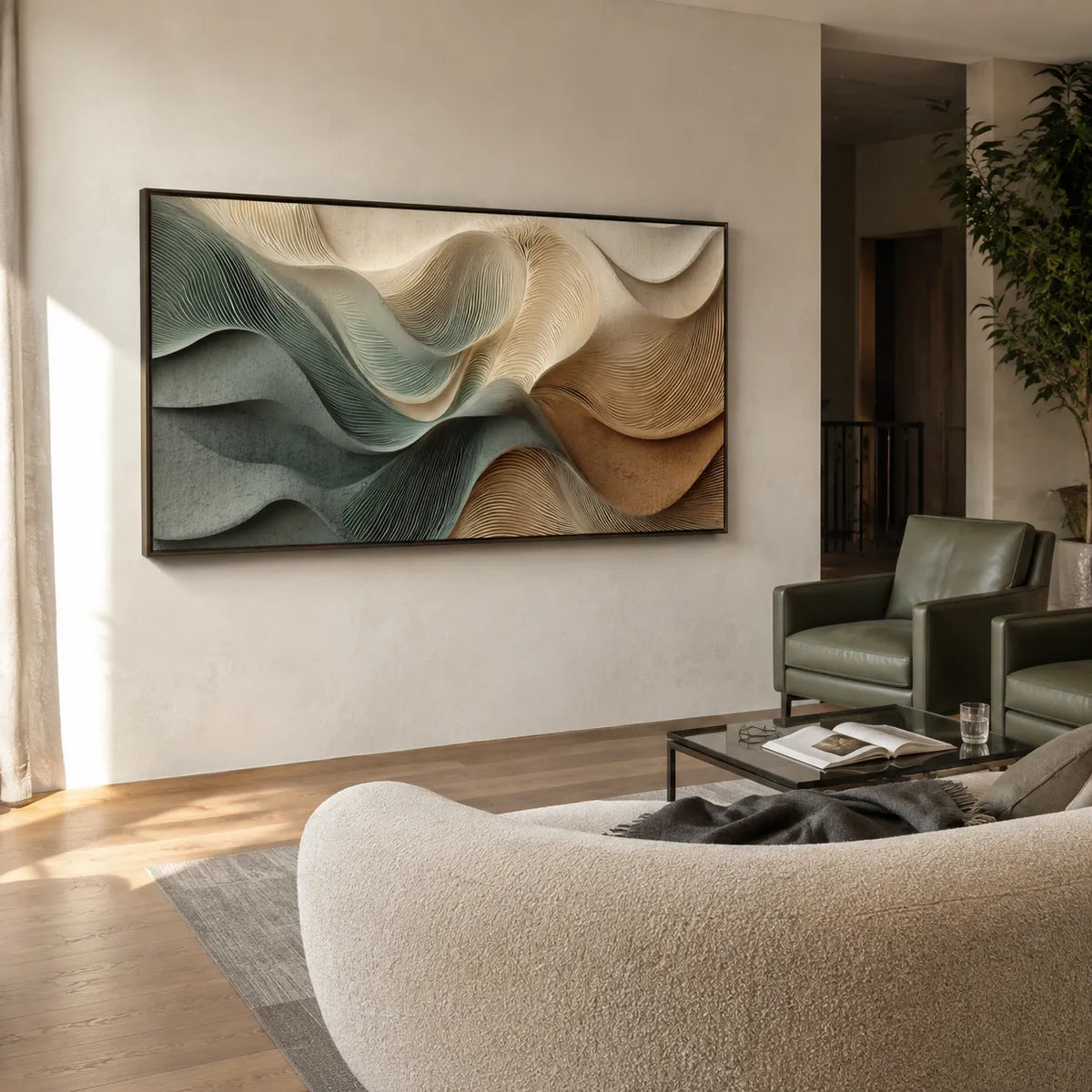 Sage Green and Beige Textured Wave Art for Living Room #YWPVRZDP