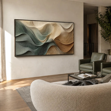 Sage Green and Beige Textured Wave Art for Living Room #YWPVRZDP