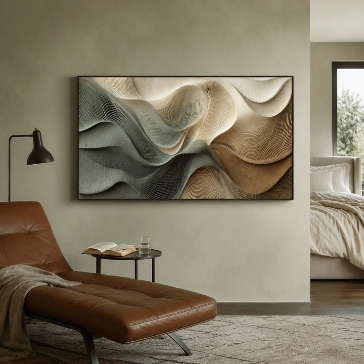Sage Green and Beige Textured Wave Art for Living Room #YWPVRZDP