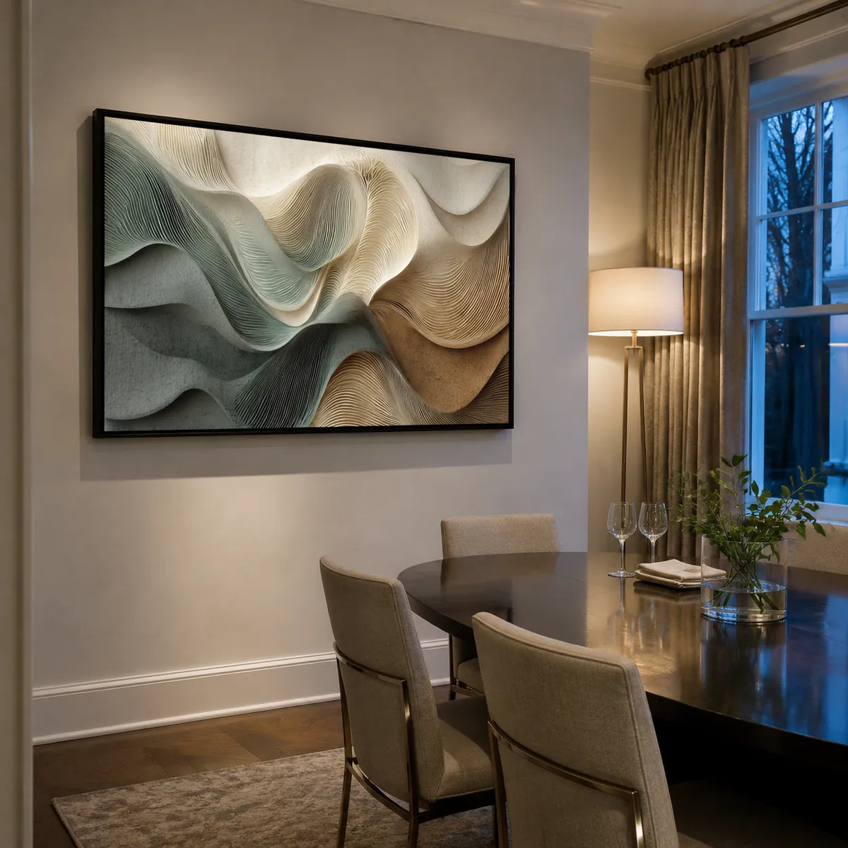 Sage Green and Beige Textured Wave Art for Living Room #YWPVRZDP