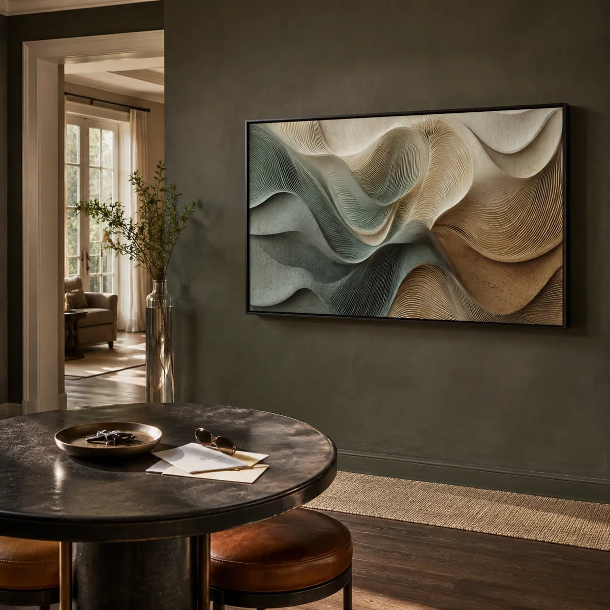 Sage Green and Beige Textured Wave Art for Living Room #YWPVRZDP