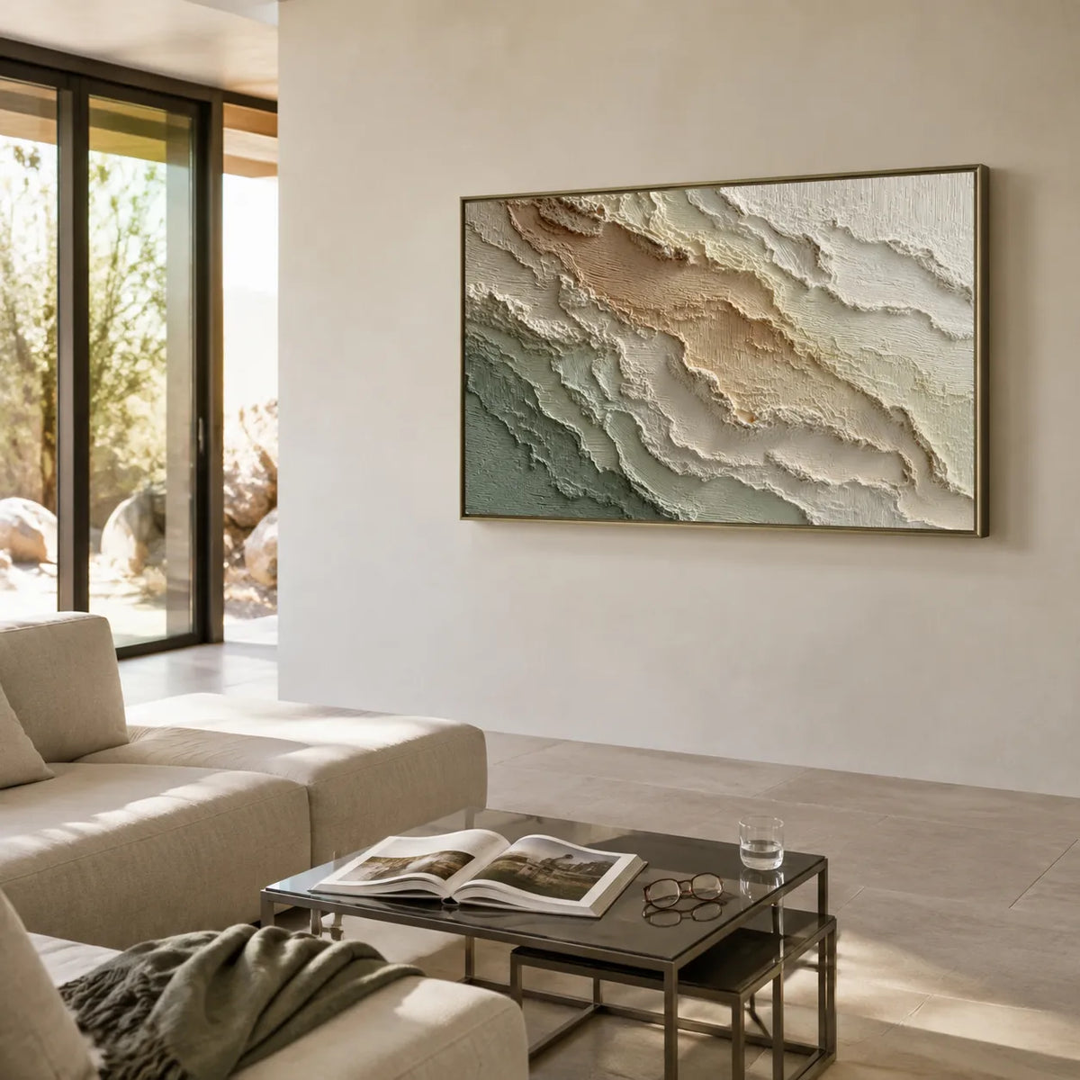 Warm Ivory Layered Textured Wall Art for Living Room #DFXCADI1