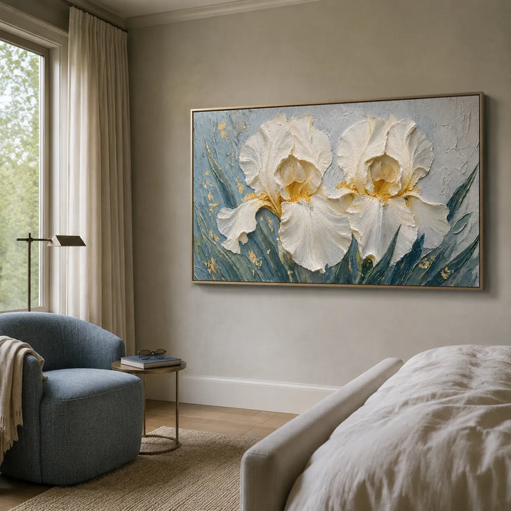 Monet-Inspired Ivory and Blue Floral Art for Living Room #52U8M01T
