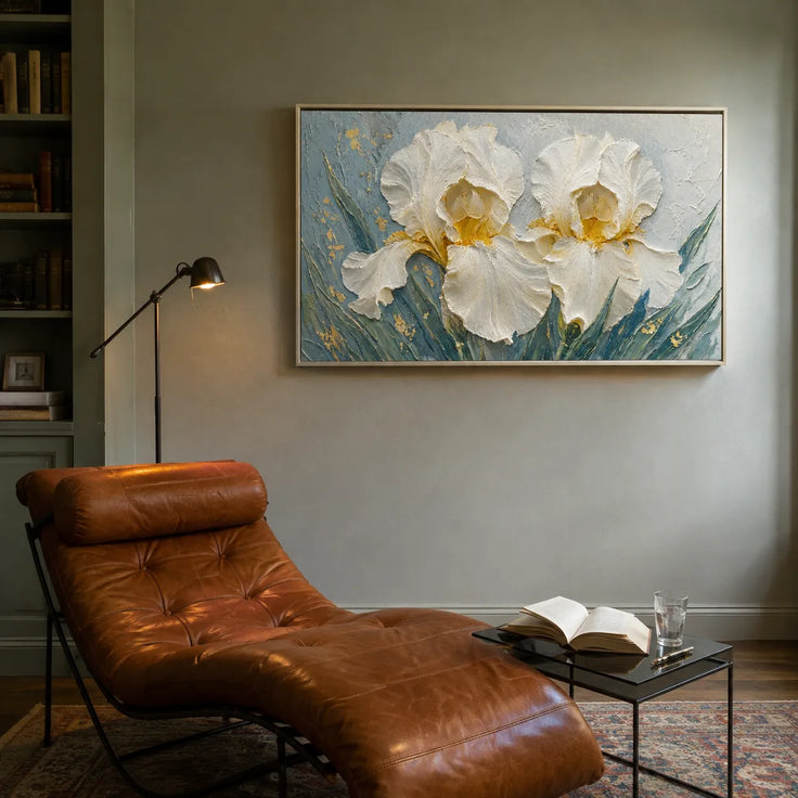 Monet-Inspired Ivory and Blue Floral Art for Living Room #52U8M01T