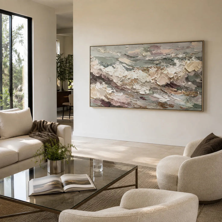 Pastel Textured Seascape Wall Art for Living Room, Monet-Inspired Abstract Painting #3DB97J8L