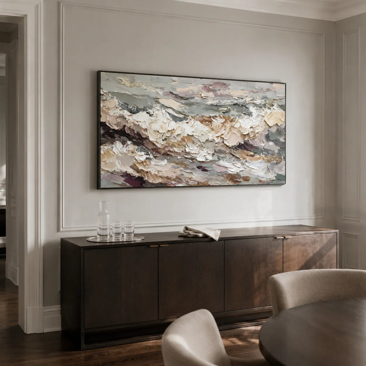 Pastel Textured Seascape Wall Art for Living Room, Monet-Inspired Abstract Painting #3DB97J8L
