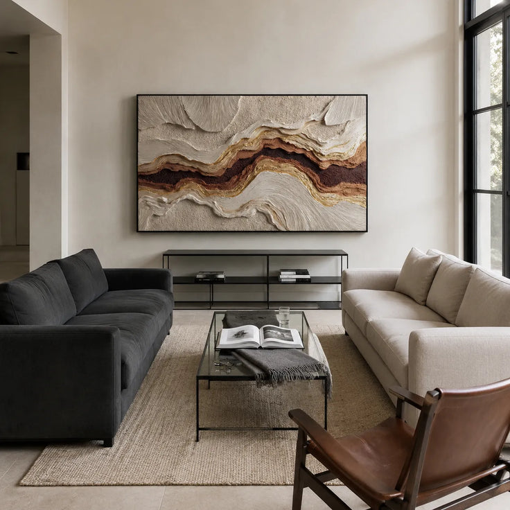 Warm Beige Textured Wall Art for Living Room, Earth Tone Wabi Sabi Abstract Painting #FWHKKDNW