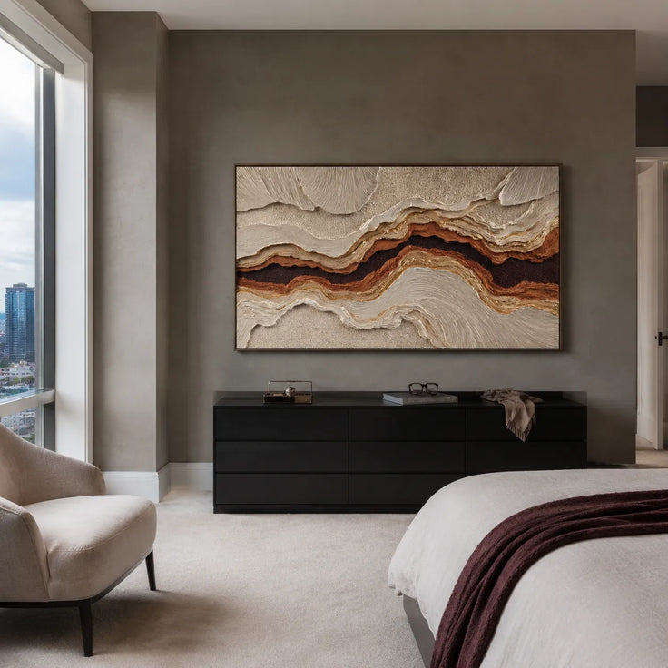 Warm Beige Textured Wall Art for Living Room, Earth Tone Wabi Sabi Abstract Painting #FWHKKDNW