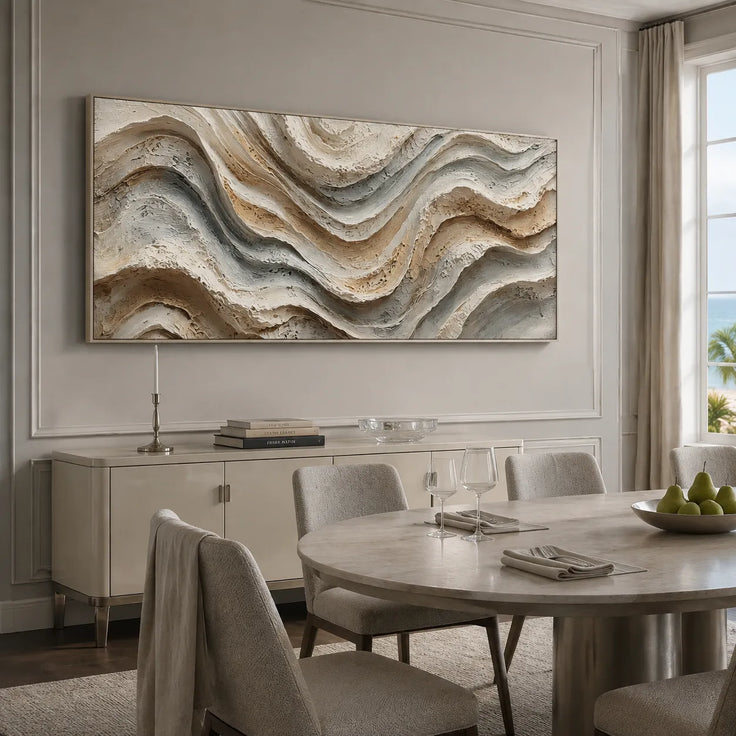 Neutral Textured Wall Art for Living Room, Beige Gray Wabi Sabi Abstract Painting #3VI3E17Q