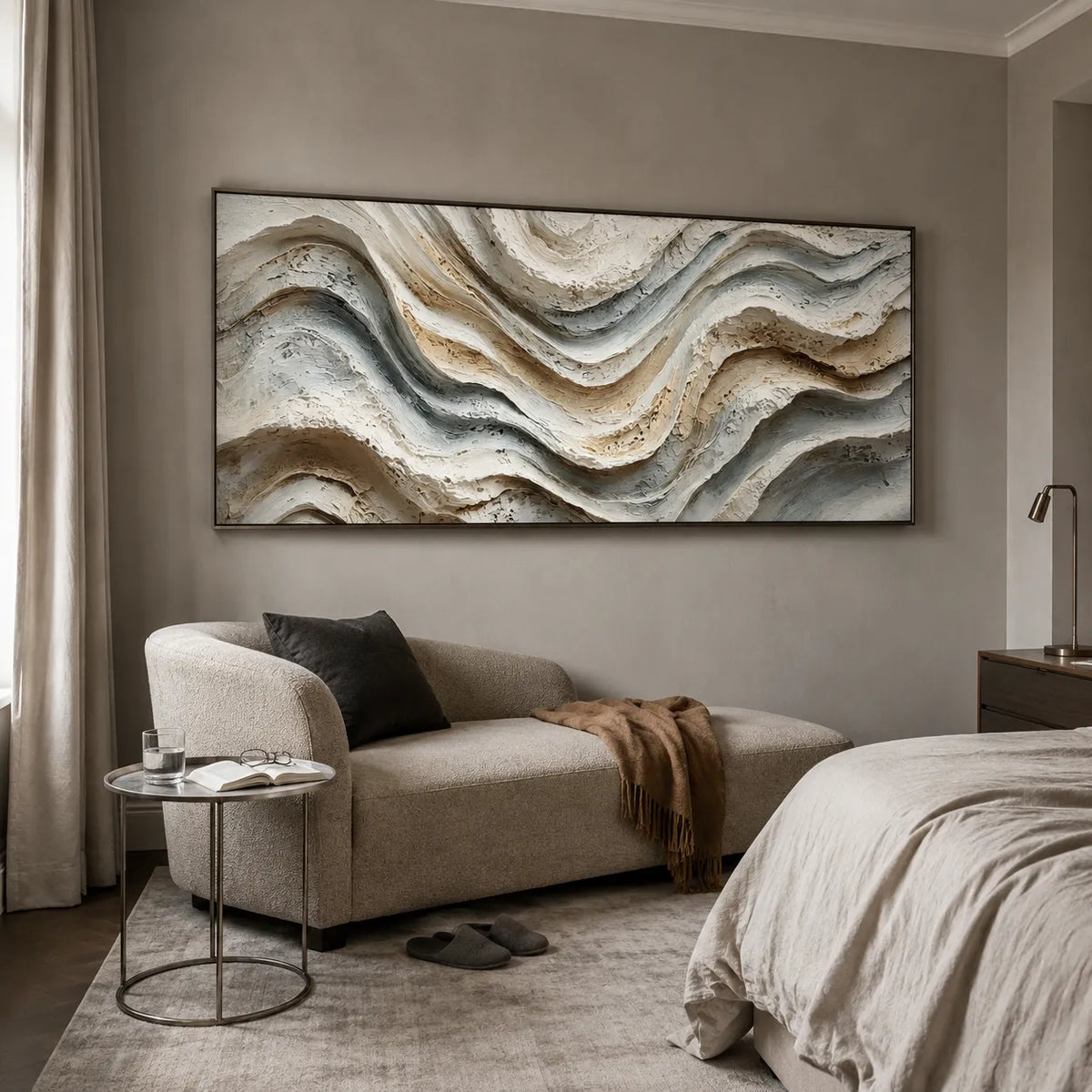Neutral Textured Wall Art for Living Room, Beige Gray Wabi Sabi Abstract Painting #3VI3E17Q