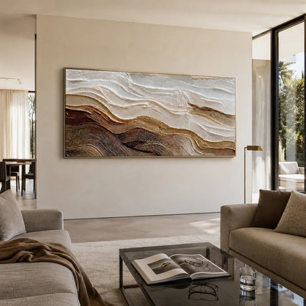Neutral Textured Wall Art for Living Room, Beige Brown Wabi Sabi Abstract Painting #XPYB1A02
