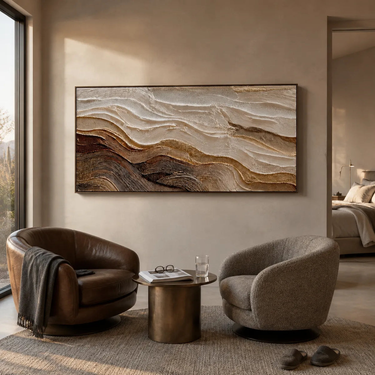 Neutral Textured Wall Art for Living Room, Beige Brown Wabi Sabi Abstract Painting #XPYB1A02