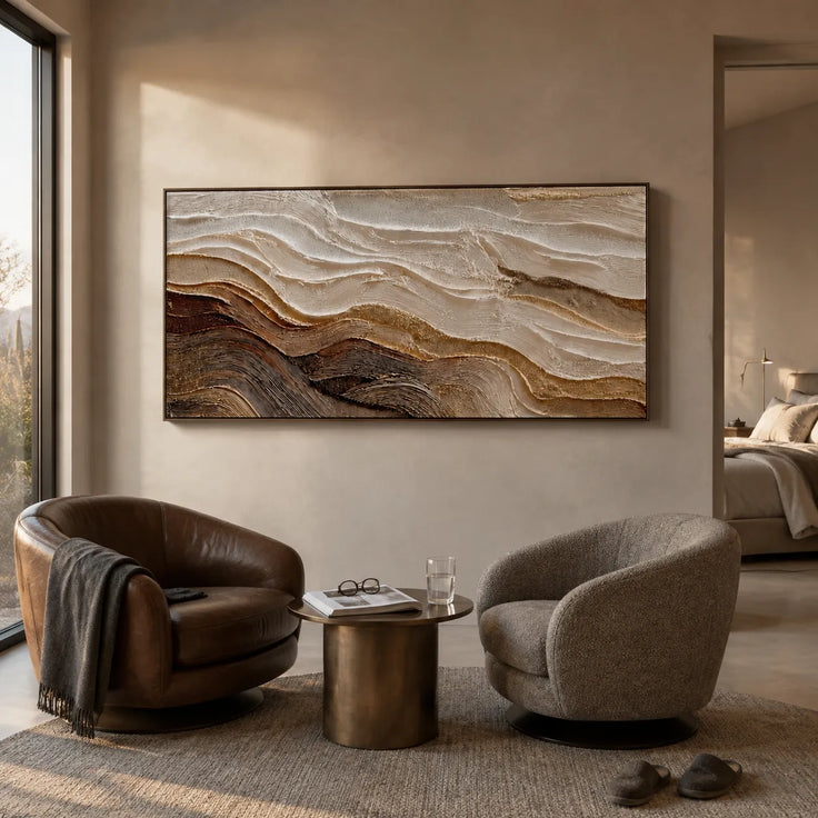 Neutral Textured Wall Art for Living Room, Beige Brown Wabi Sabi Abstract Painting #XPYB1A02