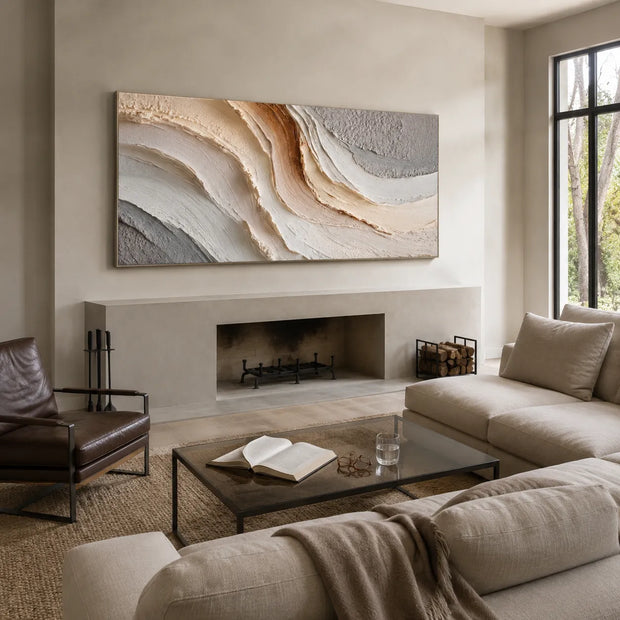Ivory & Beige Textured Wall Art for Living Room, Organic Wabi Sabi Abstract Painting #Y1D4NB07
