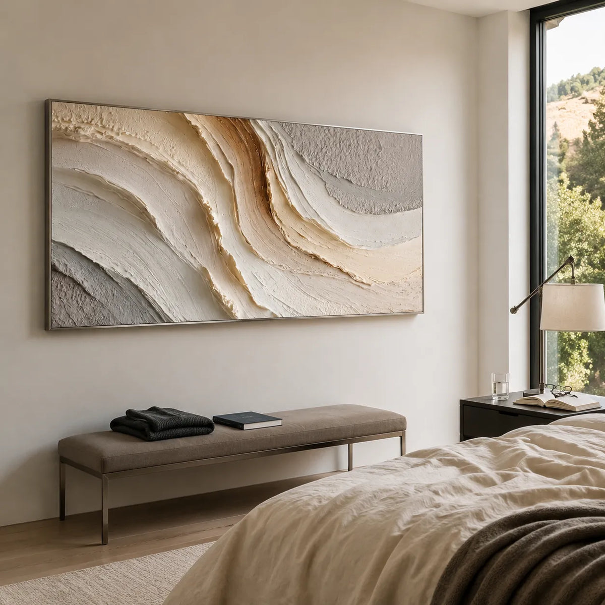 Ivory & Beige Textured Wall Art for Living Room, Organic Wabi Sabi Abstract Painting #Y1D4NB07