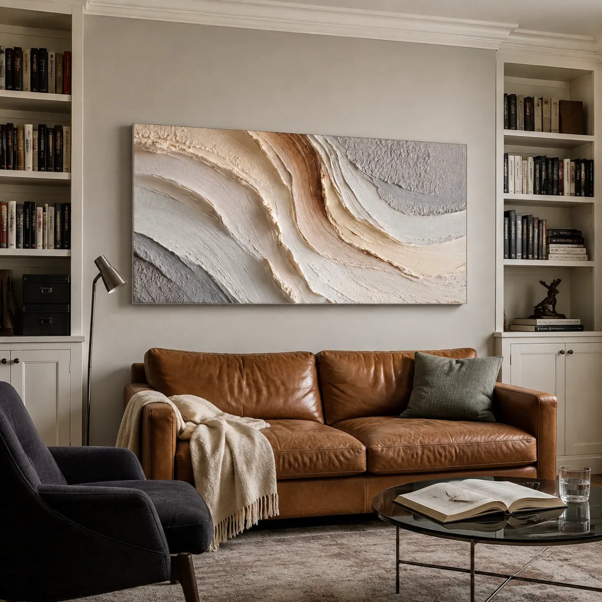 Ivory & Beige Textured Wall Art for Living Room, Organic Wabi Sabi Abstract Painting #Y1D4NB07