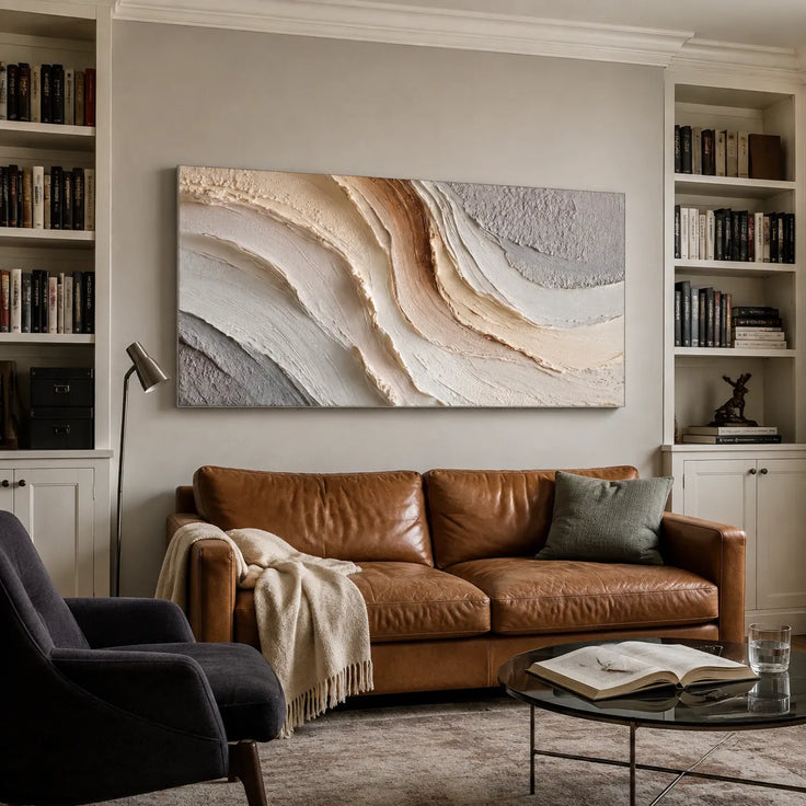 Ivory & Beige Textured Wall Art for Living Room, Organic Wabi Sabi Abstract Painting #Y1D4NB07