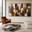 Picasso-Inspired Geometric Wall Art for Living Room, Warm Ochre Cubist Textured Abstract Painting #AVQ2M0QE