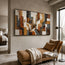 Picasso-Inspired Geometric Wall Art for Living Room, Warm Ochre Cubist Textured Abstract Painting #AVQ2M0QE