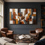 Picasso-Inspired Geometric Wall Art for Living Room, Warm Ochre Cubist Textured Abstract Painting #AVQ2M0QE