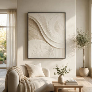 Beige Textured Wall Art for Living Room, Sculptural Wabi Sabi Abstract Painting #HLAU90V6
