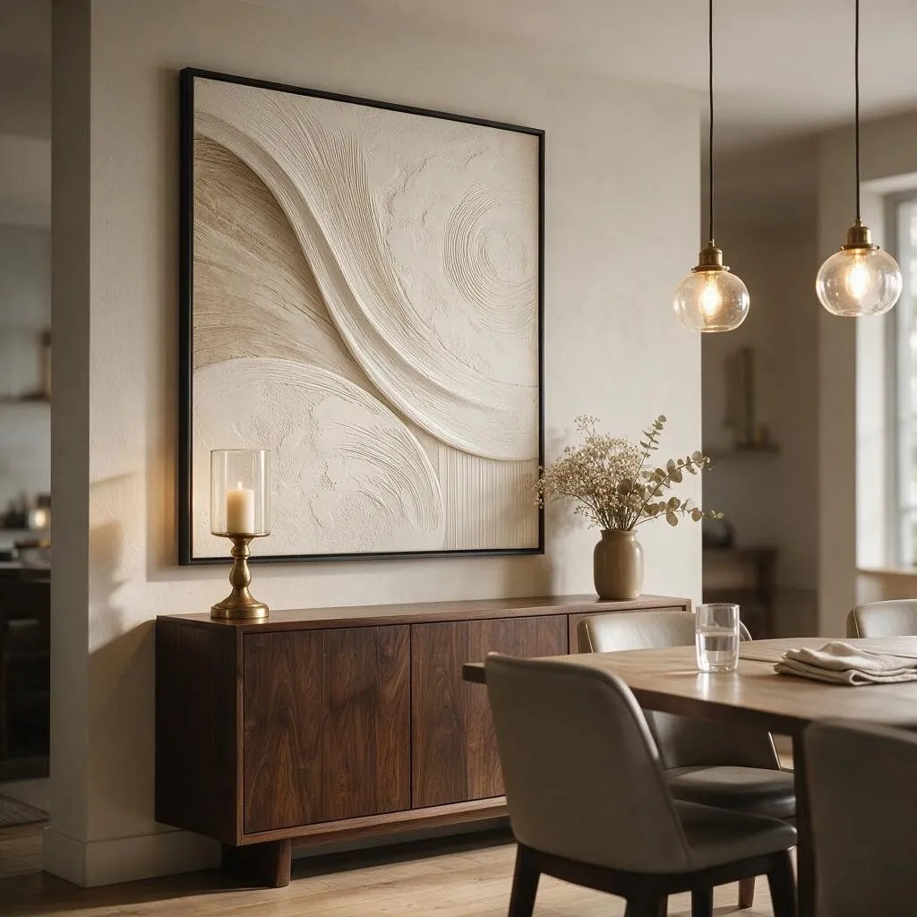 Beige Textured Wall Art for Living Room, Sculptural Wabi Sabi Abstract Painting #HLAU90V6