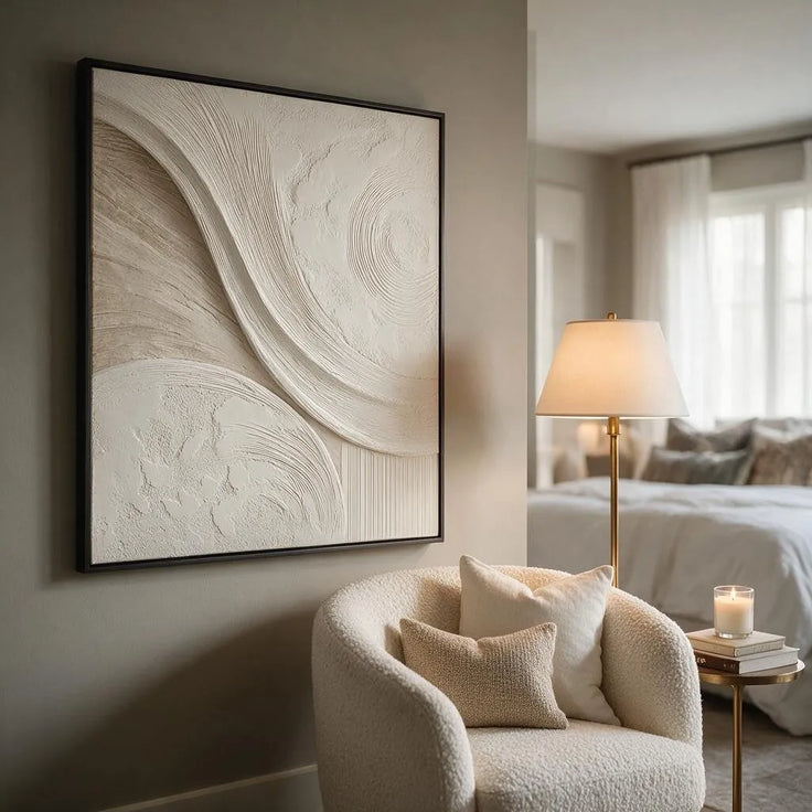 Beige Textured Wall Art for Living Room, Sculptural Wabi Sabi Abstract Painting #HLAU90V6