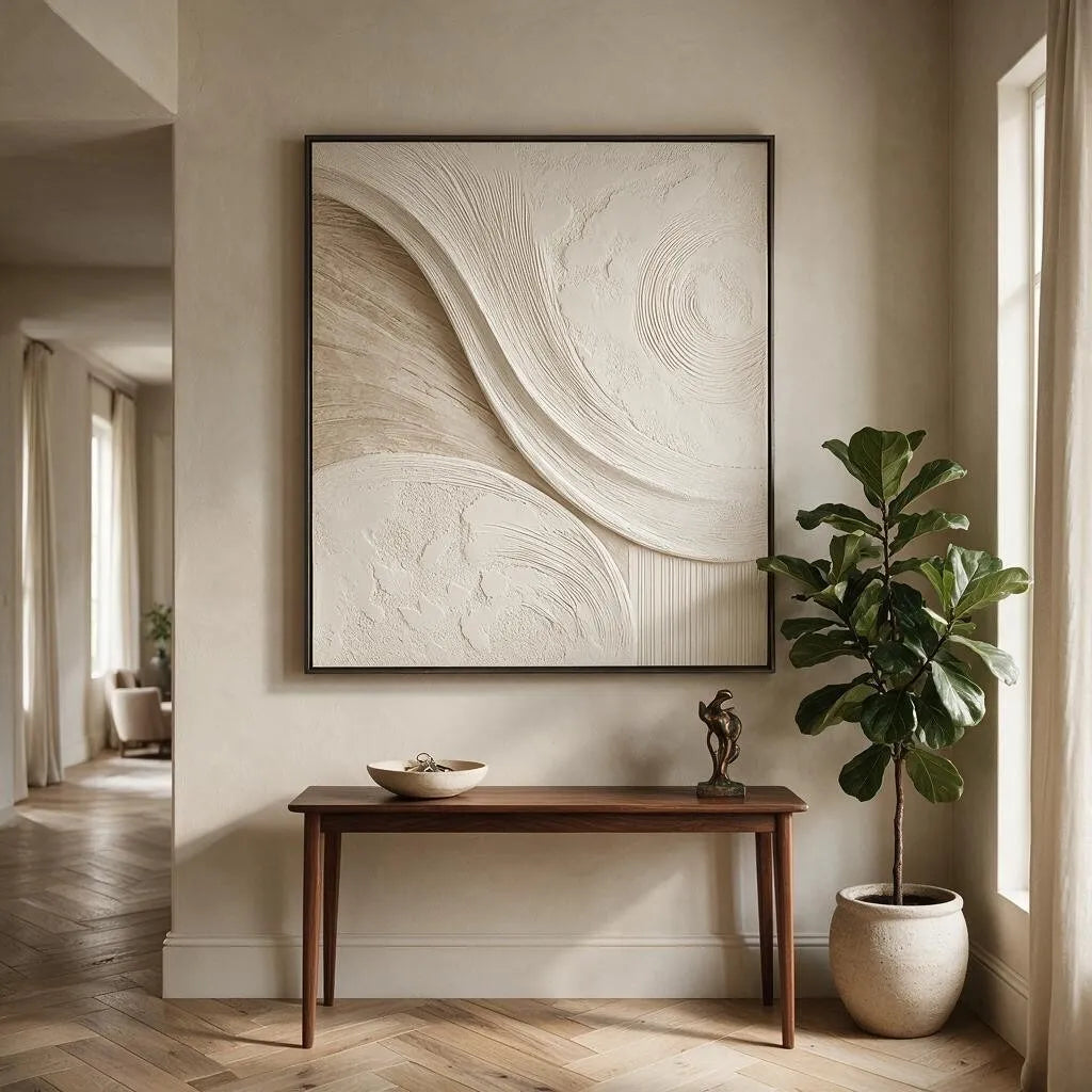 Beige Textured Wall Art for Living Room, Sculptural Wabi Sabi Abstract Painting #HLAU90V6